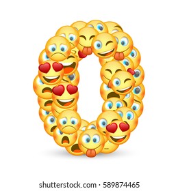 A set of emoticons shaped as zero number. Vector illustration