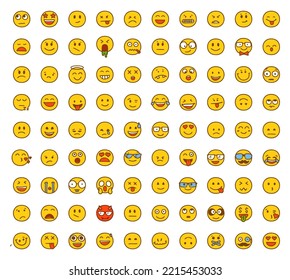 Conjunto de emoticonos que muestran diferentes emociones al estilo de las caricaturas aisladas en fondo blanco