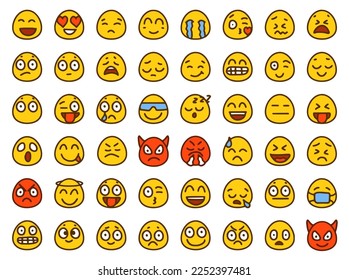 Set of emoticons showing different emotions in cartoon style isolated on white background.