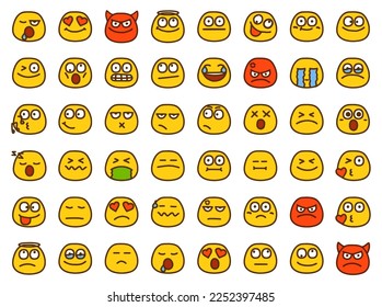 Set of emoticons showing different emotions in cartoon style isolated on white background.