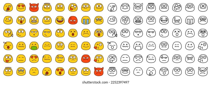 Set of emoticons showing different emotions in cartoon style isolated on white background.
