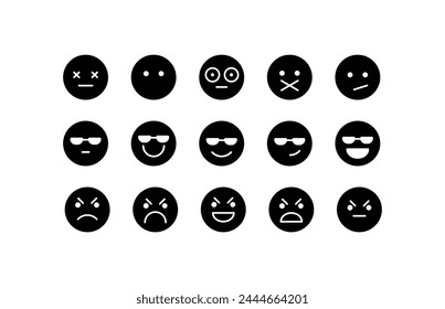 Set of emoticons. Silhouette, black, collection of emoticons for chat, set of emoticons of all emotions. Vector icons