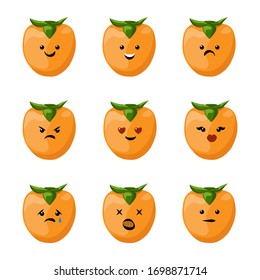 Set of Emoticons. Smile Emoji icons. Cute persimmon. Isolated vector illustration.