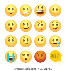Set of Emoticons. Smile icons isolated vector illustration on white background.