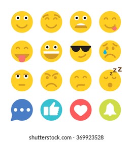 Set of Emoticons and Social Network Icons. Set of Emoji. Flat style illustrations