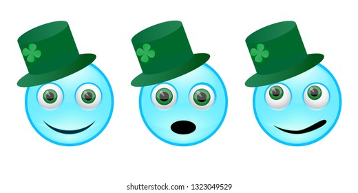 Set of emoticons for St. Patrick's Day, different emotions