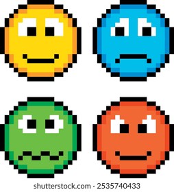 Conjunto de emoticonos que indican un estado emocional. Emoticono de arte de píxeles.