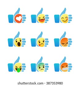 Set of Emoticons, thumb up symbol with Emoji 