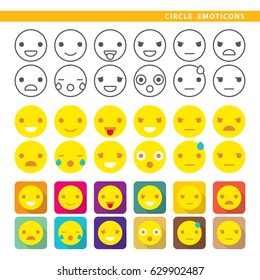 Set of emoticons with twelve expressions in line, color and shadow style.
