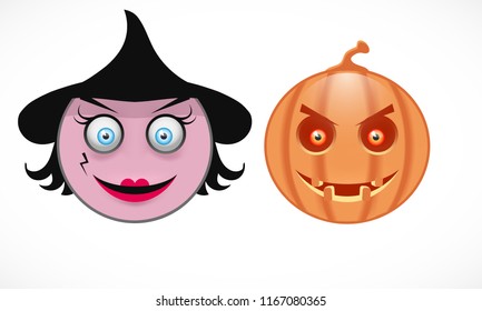Set of emoticons with two cute monsters.