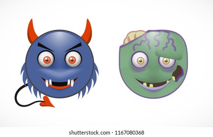 Set of emoticons with two cute monsters.