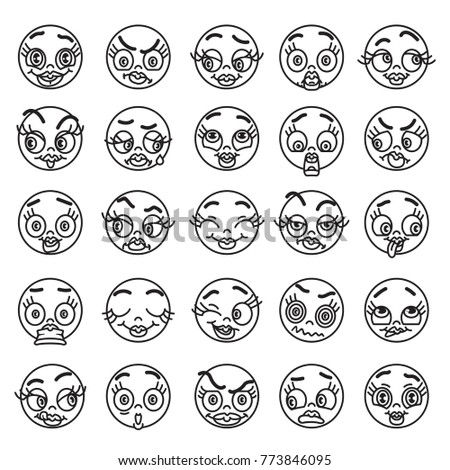 Set of Emoticons - vector icons. Smiley, avatar with an expression of feelings on human faces. Isolated editable illustration on white background.