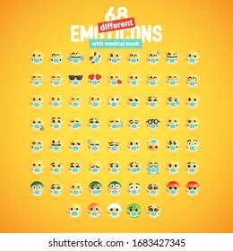 A set of emoticons wearing medical masks, vector illustration