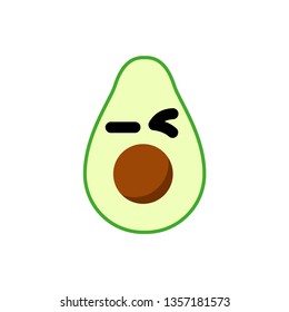 Set of Emoticons wit avocado fruit. Set of Emoji. Smile icons. Isolated vector illustration on white background