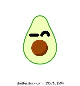 Set of Emoticons wit avocado fruit. Set of Emoji. Smile icons. Isolated vector illustration on white background