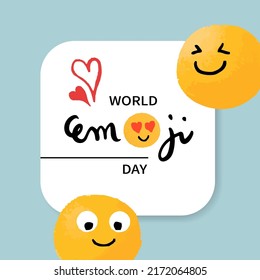 Set of Emoticons. World emoji day greeting card design template with different feelings