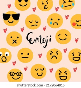 Set of Emoticons. World emoji day greeting card design template with different feelings