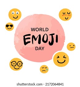 Set of Emoticons. World emoji day greeting card design template with different feelings