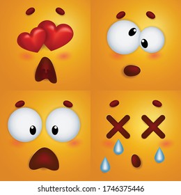 Set of emoticons yellow faces. Emoji characters icons, vector illustration.