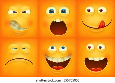 Set of emoticons yellow faces emoji characters icons vector illustration.