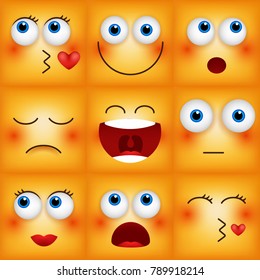 Set of emoticons yellow faces. Emoji characters icons vector illustration.