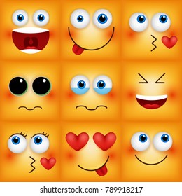 Set of emoticons yellow faces. Emoji characters icons vector illustration.