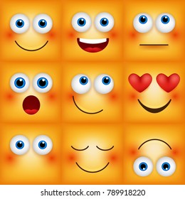 Set of emoticons yellow faces. Emoji characters icons vector illustration.