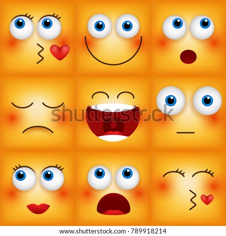 Set of emoticons yellow faces. Emoji characters icons vector illustration.