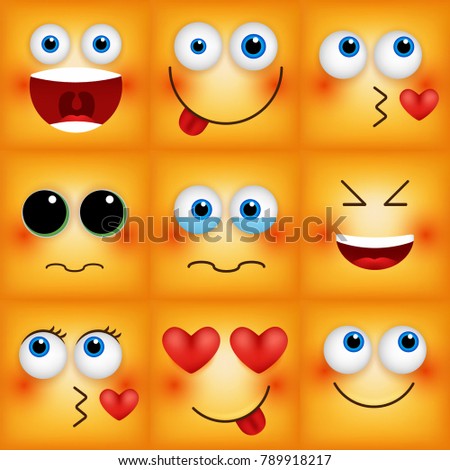 Set of emoticons yellow faces. Emoji characters icons vector illustration.