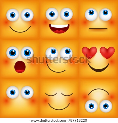 Set of emoticons yellow faces. Emoji characters icons vector illustration.