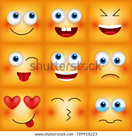 Set of emoticons yellow faces. Emoji characters icons vector illustration.