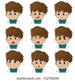 Set of emotion cute boy [smile, happy, laugh, sad, surprise, cry, tears, upset, angry, thinking,sorry].Vector and illustration.