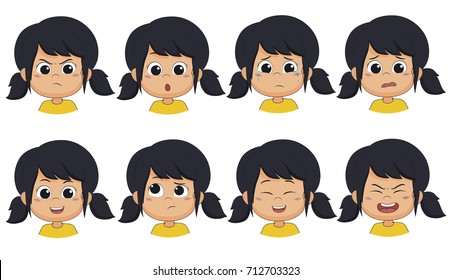 Set of emotion cute girl [angry ,surprised,cry,fear,smile,think,laugh,shout].vector and illustration.