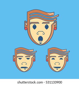 Set of Emotion Faces, Characters. Vector, Illustration