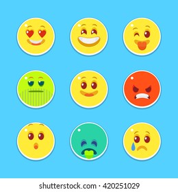 Set emotion flat style isolated on blue background