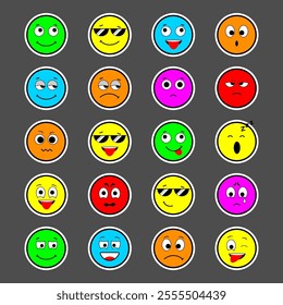 Set of emotion icon with 20 variations of expression. Vector illustration.