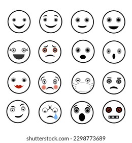 Set of Emotion Icons in Simple Line Design Isolated on White Background. Vector Illustration