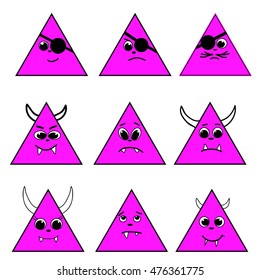 A set of emotion.  Triangle emoticons. Expressions in a triangle. Emoticon icon. Different emotions collection. Vector image.