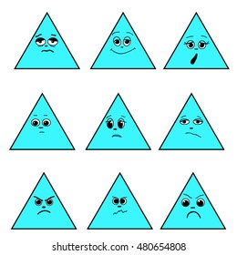 A set of emotion. Triangle emoticons. Expressions in a triangle. Emoticon icon. Different emotions collection. Emoticon isolated. Vector image.