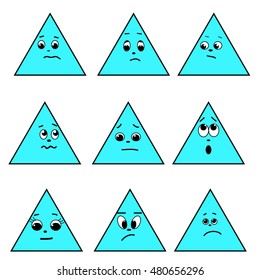 A set of emotion. Triangle emoticons. Expressions in a triangle. Emoticon icon. Different emotions collection. Emoticon isolated. Vector image.