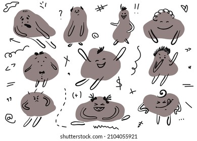 Set of emotional abstract characters in the style of childish doodles.
Flat vector graphics.