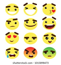 Set of emotional bright yellow face on a white background. Flat vector emoticons. Set vector smiley. Vector characters, smiley