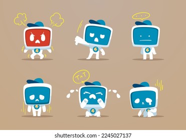 set of emotional cartoon modren robots mascot	
