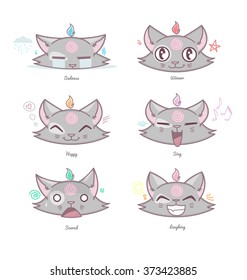 Set emotional cats. Cat character. Cat emotions. Stickers with emotions.