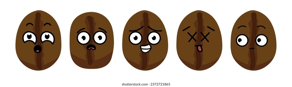 Set of emotional coffee beans on white background