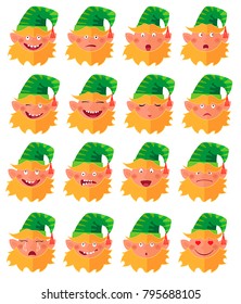 set of emotional expressions of faces of leprechauns