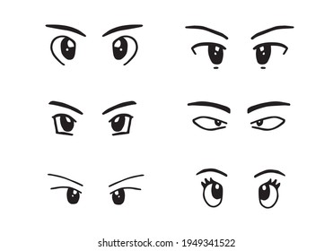 conjunto de imágenes de ojos emocionales vectoriales. concepto de estilo de dibujo a mano con dibujos animados 