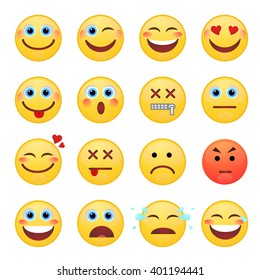 Set of emotional face on a white background. Flat vector emoticons. Set vector smiley. Characters smiley