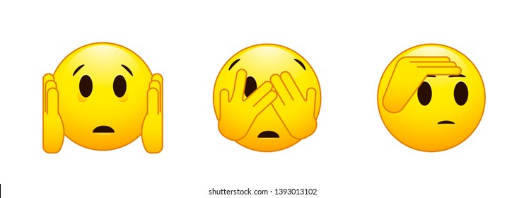 Set of emotional faces, emojis. yellow emoticons. Sad surprised scared frightened. Isolated vector illustration on white background