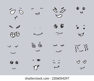 Set of emotional hand drawn faces.Smile different emotions.